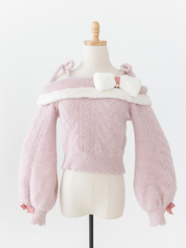Bunny ear knit sweater with engraved heart charms (pink) | M/L (preorder)