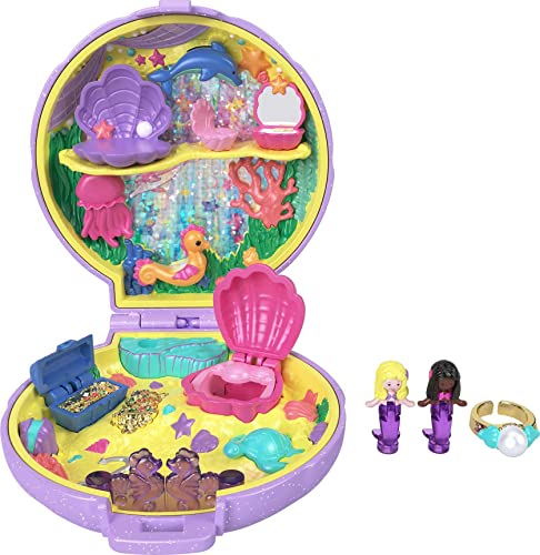 Polly Pocket Keepsake Collection Mermaid Dreams Collectible Compact, Under-The-Sea Theme, Special Box, 2 Mermaid Dolls, Wearable Ring & More, Collectible Gift, Ages 4 Years Old & Up