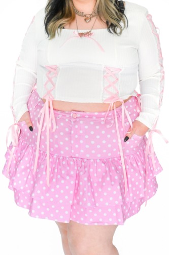 Dreamy Dots Denim Ruffle Skirt | XL