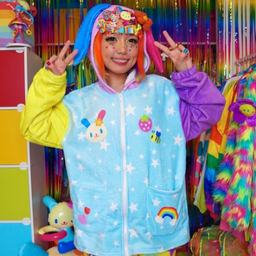 Rainbow Bunny Inspired Fuzzy Zip Up Jacket | L