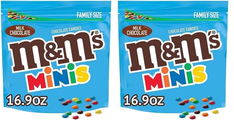M&M'S Minis Milk Chocolate Candy, Family Size, 16.9 oz Resealable Bulk Candy Bag (Pack of 2) - Chocolate - 16.90 Ounce (Pack of 2)