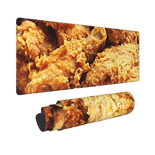 Fried Chicken Extended Gaming Mouse Pad for Office Work & Game,Computer Keyboard Mouse Mat Desk Non-Slip Rubber Base Large Mousepad with Stitched Edges, 31.5x11.8inch - One Size - Fried Chicken