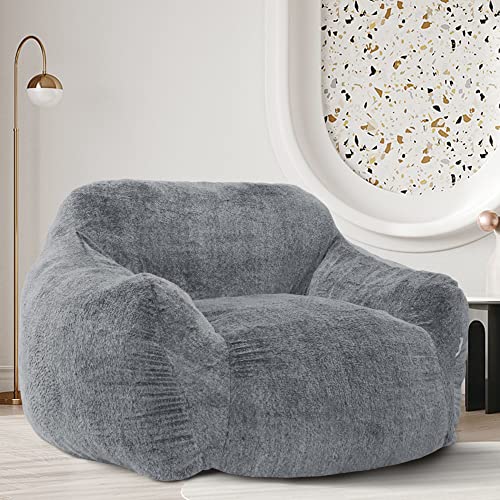 Homguava Giant Bean Bag Chair Sofa High-Density Foam Filled Sofa Chair Large Lazy BeanBag Sofa with Armrests for Living Room, Bedroom (Grey) - Grey