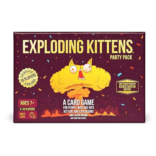 Exploding Kittens Party Pack - 2-10 Players - Ages 7+ - 15 Minutes to Play - Party Sized High Stakes Card Game - Party Game, Family Game Night, Kid and Adult Card Game - Core Game: Party Edition