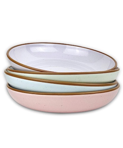 Mora Ceramic Large Pasta Bowls 30oz, Set of 4 - Serving, Salad, Dinner, etc Plate/Wide Bowl - Microwave, Oven, Dishwasher Safe Kitchen Dinnerware - Modern Porcelain Stoneware Dishes, Assorted Colors - Assorted Colors