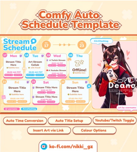 Comfy Auto Schedule Template - Nikki's Ko-fi Shop