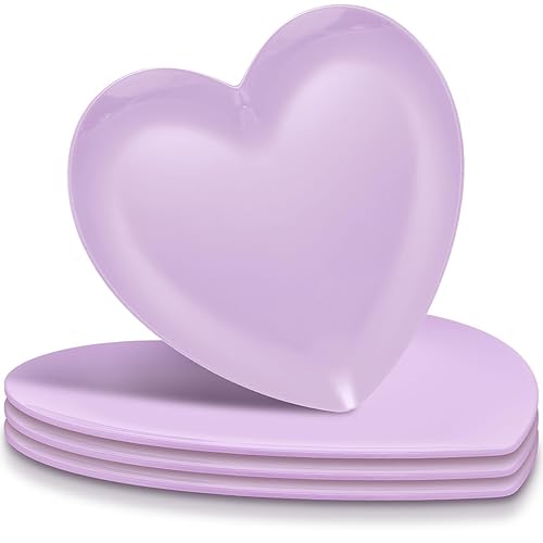FillTouch 4 Pcs Heart Shaped Plates Dinner Plates Heart Dinnerware Dishes for Valentines, Birthdays, Bridal Showers, Baby Showers (Purple) - 4 - Purple