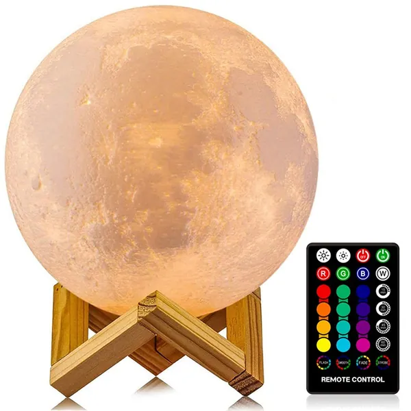 Moon Lamp, LOGROTATE 16 Colors LED Night Light 3D Printing Moon Light with Stand & Remote/Touch Control and USB Rechargeable, Moon Light Lamps for kids friends Lover Birthday Gifts (Diameter 4.8 INCH) - 4.8 inch