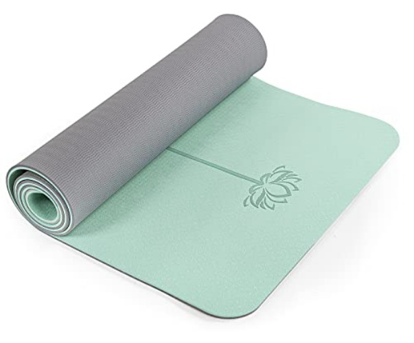 Yoga Mat Non Slip, Pilates Fitness Mats, Eco Friendly, Anti-Tear 1/4" Thick Yoga Mats for Women, Exercise Mats for Home Workout with Carrying Sling and Storage Bag - 72"x24" - Matcha Green & Gray