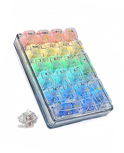 SOLAKAKA K21 RGB Backlit Tri-Mode Transparent Wireless Mechanical Number Pad Supports 3 BT/2.4GHz/Type C Wired,Hot Swappable 21 Keys Mechanical Numpad with Transparent Keycaps White - K21-Transparent-white