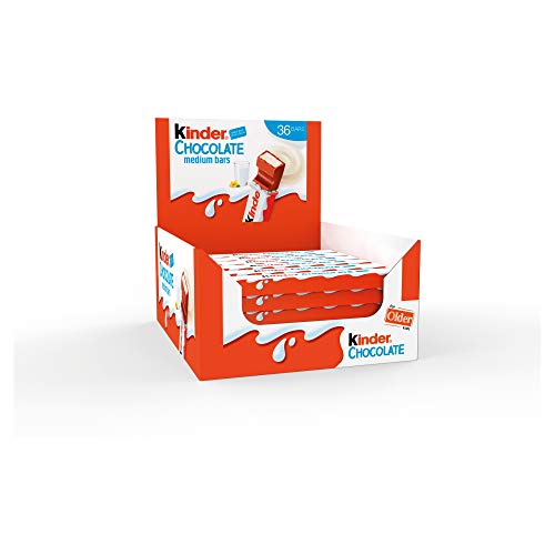 Kinder Chocolate Medium Bars, Bulk Chocolate Gift Box, Fine Milk Chocolate Bar with a Milky Filling, Pack of 36 (450g) - Hazelnut - 26 Bars