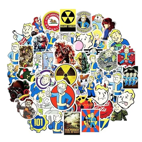 50Pcs Fallout Stickers GMVAESKY Fallout Merchandise Stickers for Bottle Suitcase Laptop Computer Refrigerator Birthday Party Children's Toys Stickers