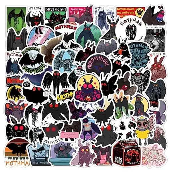 63Pcs Mothman Stickers, Cryptid Cartoon Aesthetics Vinyl Decals Waterproof Stickers for Helmet Laptop Phone Water Bottles for Adults for Birthday Halloween Party Supplies Decoration Favors