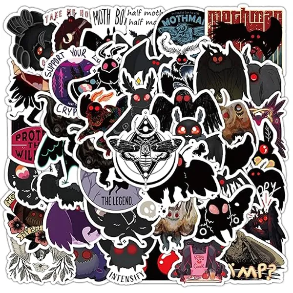 100Pcs Mothman Stickers Waterproof PVC Mothman Stickers Set Mothman Stickers for Water Bottle Bicycle Motorcycle Skateboard Laptop Decals Luggage