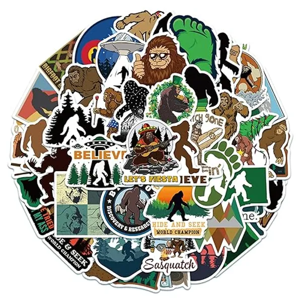HJHLYYANM Bigfoot Stickers, 100Pcs Waterproof PVC Decals for Laptop, Bicycle, Motorcycle, Skateboard, Luggage - Set of 50 Unique Designs