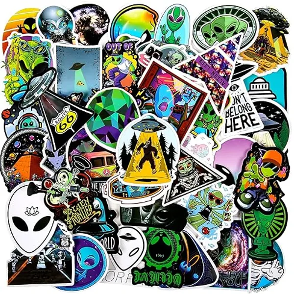Alien Stickers| 50 PCS | Vinyl Waterproof Stickers for Laptop,Skateboard,Water Bottles,Computer,Phone,Alien Style Stickers for Kids
