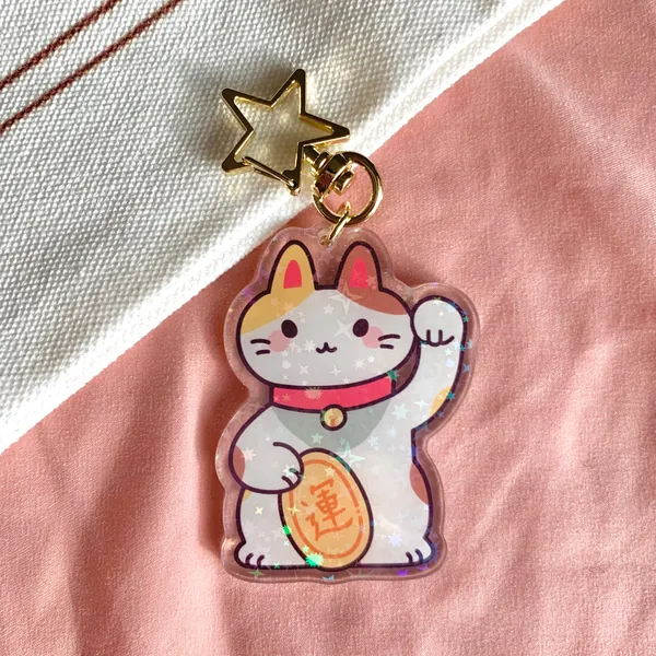 Lucky Cat Holographic Acrylic Keychain