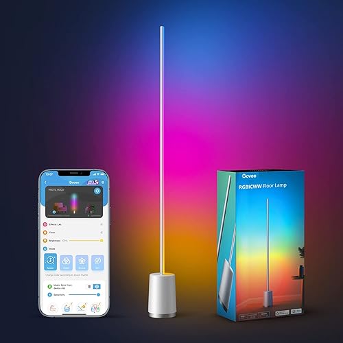 Govee RGBIC Floor Lamp, Lyra Color Changing Modern Corner Lamp with WiFi App Control, 64+ Scene Mode, Creative DIY Mode, Music Sync, Led Floor Lamp for Bedroom Living Room Gaming Room - Silver