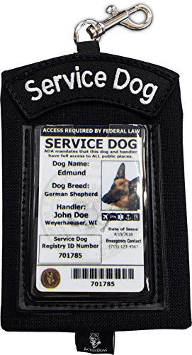 ActiveDogs Clip-On Service Dog ID Identification Carrier, 5"x4" Working K9 ID Pouch w/Hidden Zippered Pocket - Black - Black