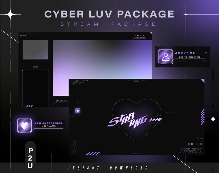 Cyber y2k Twitch Pack - Animierte Minimale Stream Pack - Twitch Overlays - Animierte Bildschirme - Twitch Panels