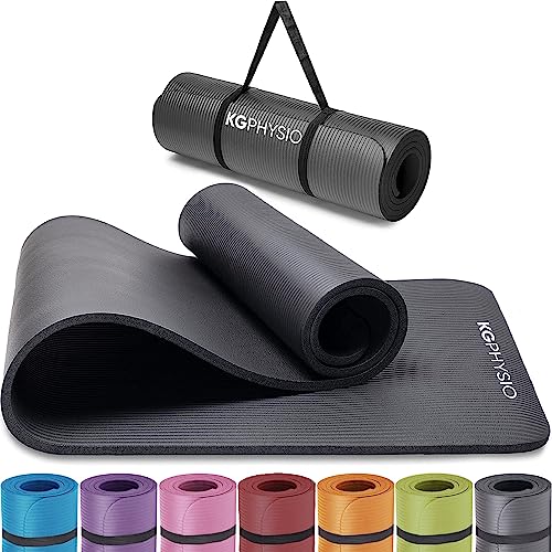 KG Physio Rutschfeste Yogamatte mit Tragegurt - Gymnastikmatte für Yoga, Heimtraining, HiiT und Pilates - Fitnessmatte, Sportmatte, Yogamatte Rutschfest, 183cm x 60cm x 8mm - Schwarz