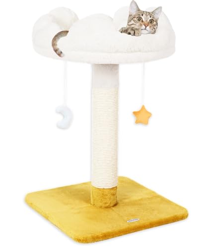 Happi N Pets 28" Large Size Cloud Cat Scratching Post with Bed, Cat Tree Tower for Indoor Cats, Nature Sisal Cat Scratcher with Soft Perch for Kitten & Adult Cats, Cat Activity Tree with Toys - 28"