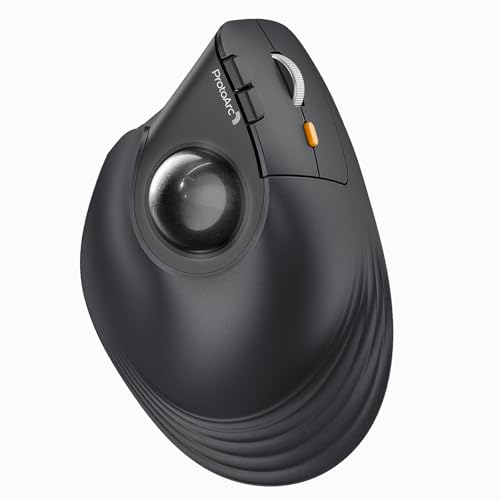 ProtoArc Vertical Wireless Trackball Mouse, EM05 NL Bluetooth Ergonomic Rollerball Mouse Rechargeable Computer Laptop Thumb Mouse, 3 Device Connection, Compatible with iPad, Mac, Windows, PC-Gray - Gray
