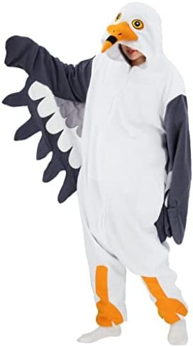 Adult Seagull One Piece Pajamas Animal Cosplay Halloween Costume for Men Women - Large