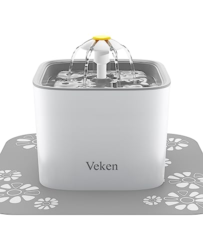Veken Pet Fountain, 84oz/2.5L Automatic Cat Water Fountain Dog Water Dispenser with 3 Replacement Filters & 1 Silicone Mat for Cats, Dogs, Multiple Pets, Grey - Grey