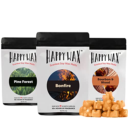 Happy Wax Cozy Cabin Collection Scented Natural Soy Wax Melts – 6 Total Oz. of Scented Wax Melts, Collection Includes 2oz Pine Forest, 2oz Bonfire, and 2oz Bourbon & Wood - Cozy Cabin - 6 Ounce