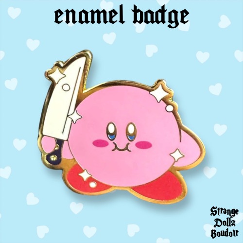 Kirby with Knife enamel pin badge, pastel goth, Halloween, Strange Dollz Boudoir