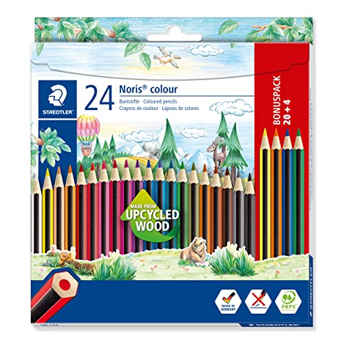 STAEDTLER 185 C24P Noris Colour Pencils - Assorted Colours (Pack of 20 + 4 FREE) - Bonus Pack - 1 count (Pack of 1)