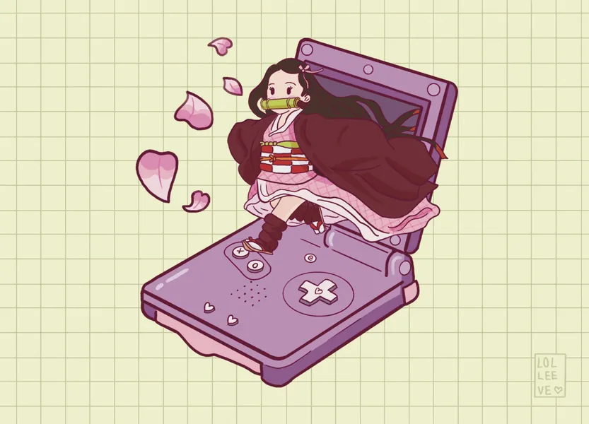 Nintendo Nezuko A6 Postcard Size Print | Kawaii Gameboy Gaming Gamer Demon Slayer Inspired