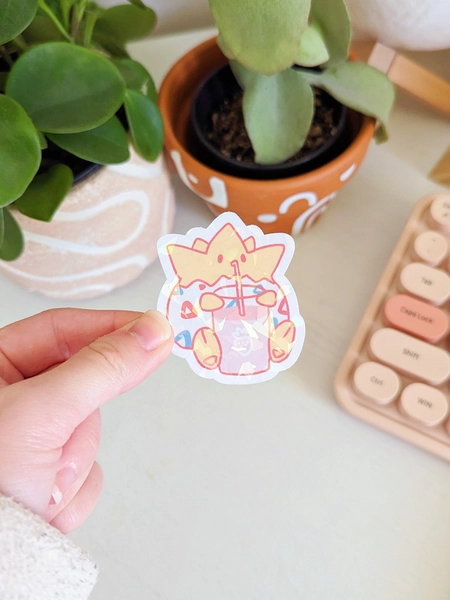 Togepi with Strawberry Milk | Holographic Sticker