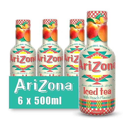 Arizona Peach Iced Tea, Pack of 6 x 500ml PET Bottles, Delicious Fruit Tea Drink, No Artificial Flavours, No Artificial Preservatives. - Peach Iced Tea - 6 x 500ml