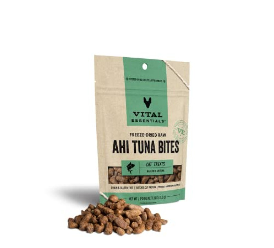 Vital Essentials Freeze Dried Raw Cat Treats, Ahi Tuna Bites, 1.1 oz - New Packaging - Ahi Tuna Bites