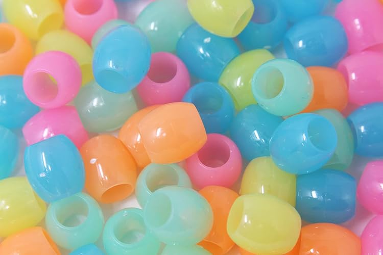 KOKO Around 60 PC 18x15 mm X Large Premium Wholesale Pony Beads, Bracelet Cool Beads, Beads for Hair Braids, Beads for Kids Crafts, Plastic Beads, Hair Beads for Braids for Girls (NEON Mix) - NEON MIX