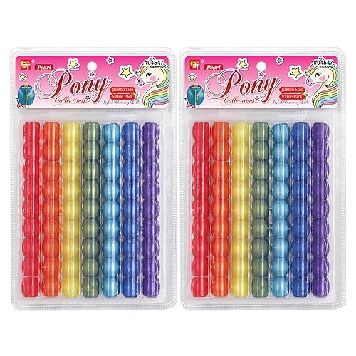 126 Pcs Beads Jewelry Making Kit DIY Hair Braiding Bracelet Ornaments Crafts Jumbo Round Pony (Pearl Rainbow) - Pearl Rainbow