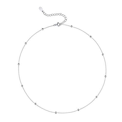 Minimalist Ball Choker S925 Sterling Silver Necklace for Women Teen Girls Satellite Beaded Chain Layering Simple Chokers Adjustable Charm Fashion Jewelry Gifts Birthday Anniversary Girlfriend Bff