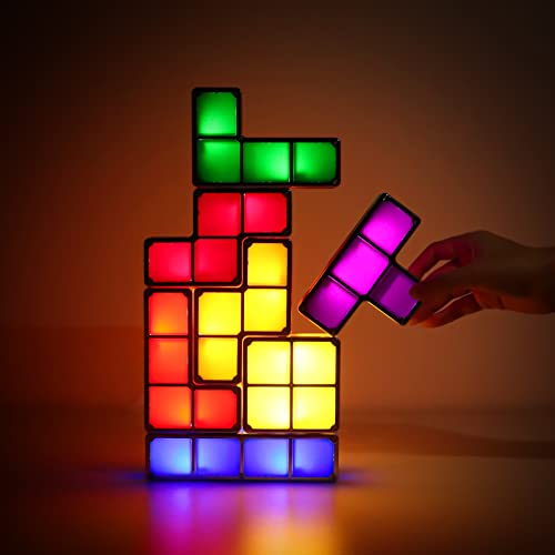 VEEKI Night Light for Kids, Stackable LED 7 Colors 3D Puzzles Night Light Induction Interlocking Desk Lamp, DIY Tangram Light Blocks Puzzles lamp for Kids Teens Bedroom (US Plug) - US Plug