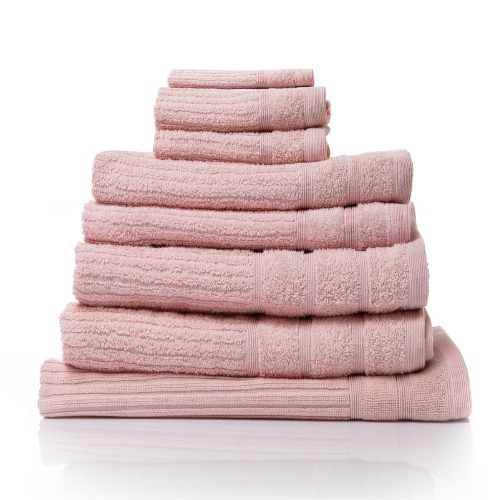 Royal Comfort Luxury Bath Towels Set Egyptian Cotton 600GSM Ultra Soft and Absorbent - 2 x Bath Towels, 2 x Hand Towels, 2 x Face Towels, 1 x Bath Mat, 1 x Hand Glove (Blush, 8 Piece Set) - Blush