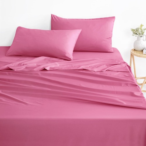 Wake In Cloud - Queen Bed Sheets Set, 1000TC Ultra Soft Microfiber Bedding, Extra Deep Fitted Sheet & Flat Sheet & 2 Pillowcases, 4 Piece, Bright Pink, Queen Size - Queen - Bright Pink