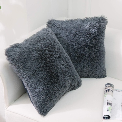 (DARK GREY) Luxury Soft Faux Fur Cushion
