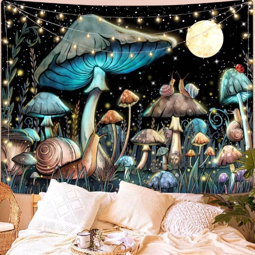 Lifezilla Mushroom Tapestry Cute Snail Tapestry for Bedroom Enchanting Night Sky and Forest Tapestry Wall Hanging for Bedroom and Living Room Mushroom 70×90 Inches - 228.6L x 177.8W cm