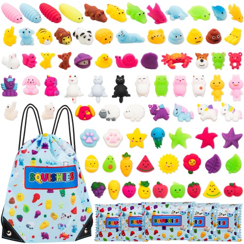 Karids 80-pack squishy, djurfigurer – Kawaii squishies anti-stressleksak med olika djurmotiv – present till födelsedag, gästpresenter