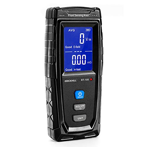 ERICKHILL EMF Meter, Rechargeable Digital Electromagnetic Field Radiation Detector Hand-held Digital LCD EMF Detector, Great Tester for Home EMF Inspections, Office, Outdoor and Ghost Hunting - Black