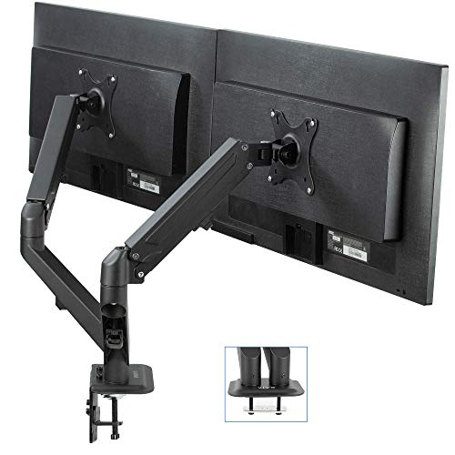 VIVO Articulating Dual 17 to 27 inch Pneumatic Spring Arm Clamp-on Desk Mount Stand, Fits 2 Monitor Screens with Max VESA 100x100, Black, STAND-V102O - Black