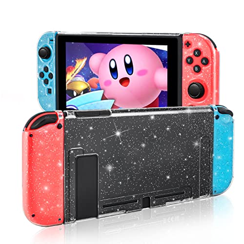 Nintendo Switch,Dockable Protective Cover Clear TPU Grip Shell for Switch Console and Joystick Controller-Glitter - Clear