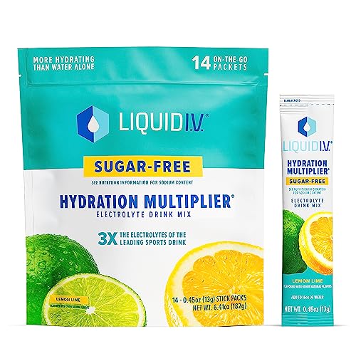 Liquid I.V. Sugar-Free Hydration Multiplier - Lemon Lime – Hydration Powder Packets | Electrolyte Drink Mix | Easy Open Single-Serving Sticks | Non-GMO | 1 Pack (14 Servings) - Sugar Free Lemon Lime - 14 Servings (Pack of 14)