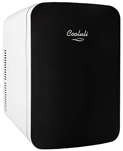 Cooluli 15L Mini Fridge for Bedroom - Car, Office Desk & College Dorm Room - 12v Portable Cooler & Warmer for Food, Drinks, Skincare, Beauty & Makeup - AC/DC Small Refrigerator with Glass Front, Black - 15 Liter - Black